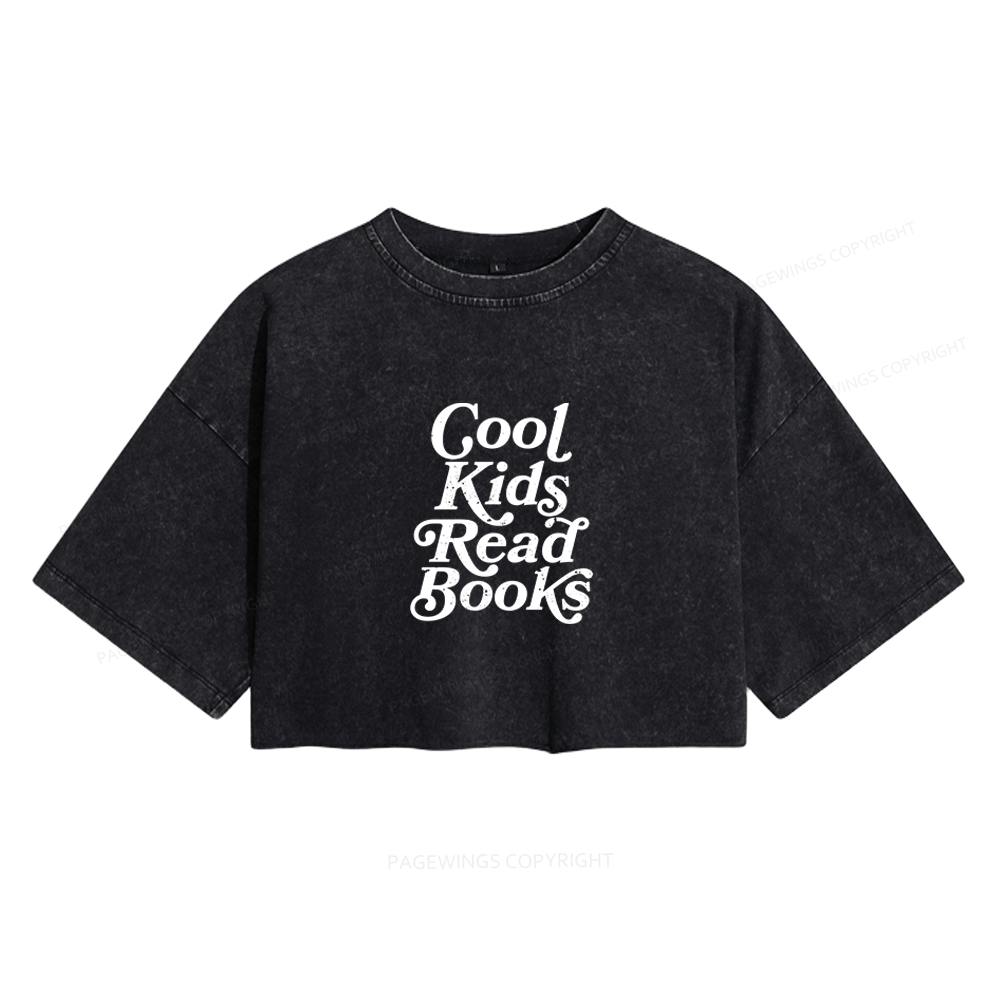 Pagewings Cool Kids Read Books Women's Washed Cropped T-shirt
