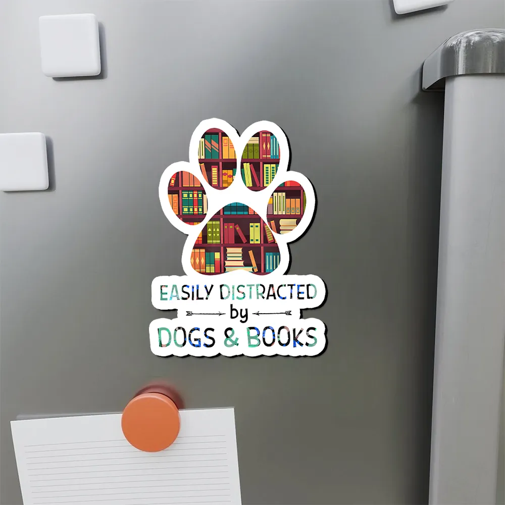 Pagewings Easily Distracted By Dogs And Books Fridge Magnet