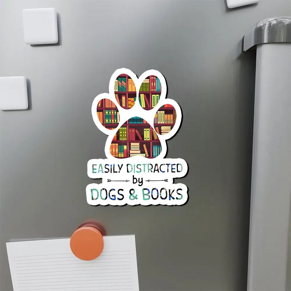 Pagewings Easily Distracted By Dogs And Books Fridge Magnet