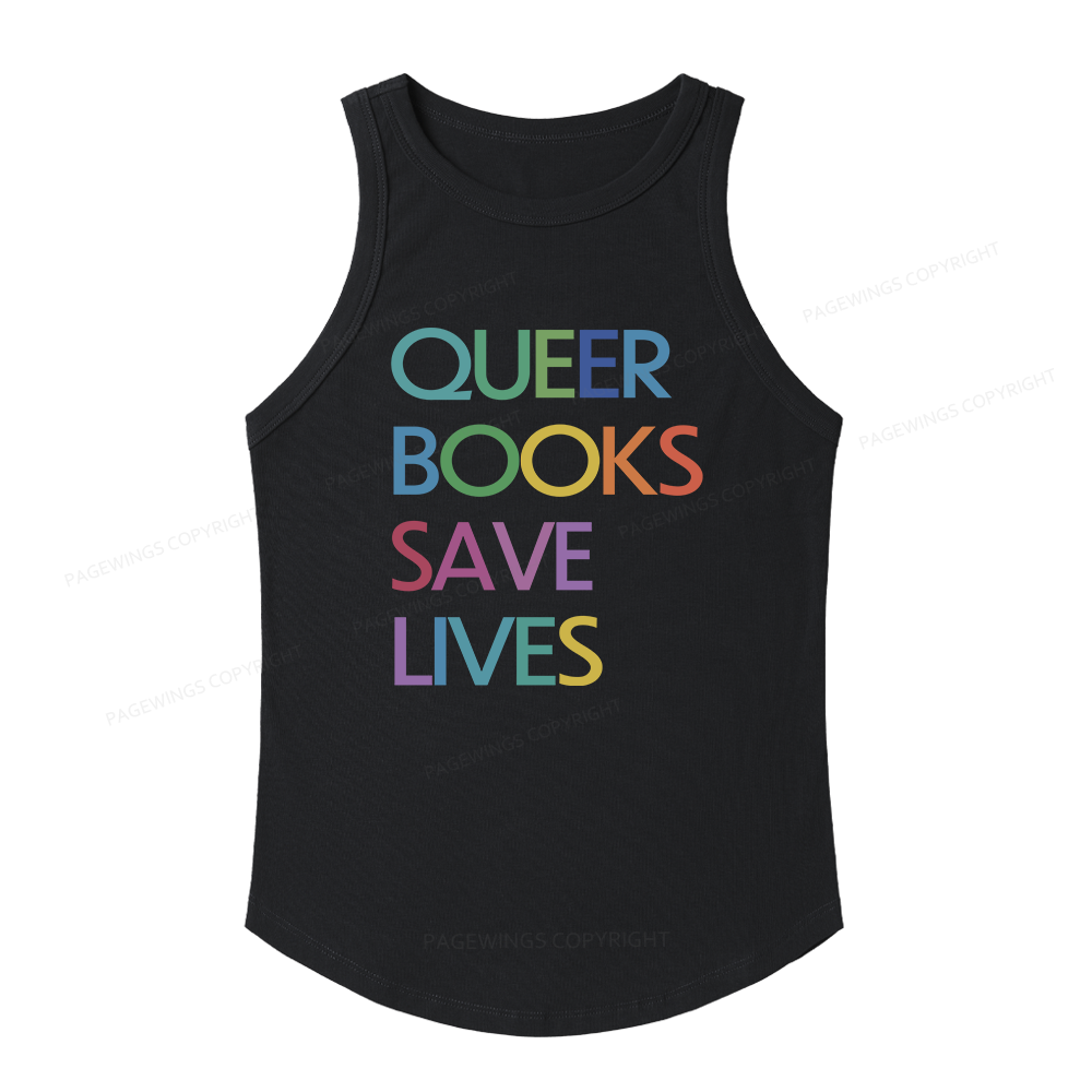 Pagewings Slim Fit Queer Books Save Lives Women's Fitted Tank Top 