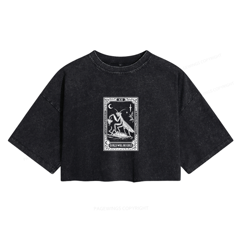 Pagewings Girls Will Be Girls Women's Washed Cropped T-shirt