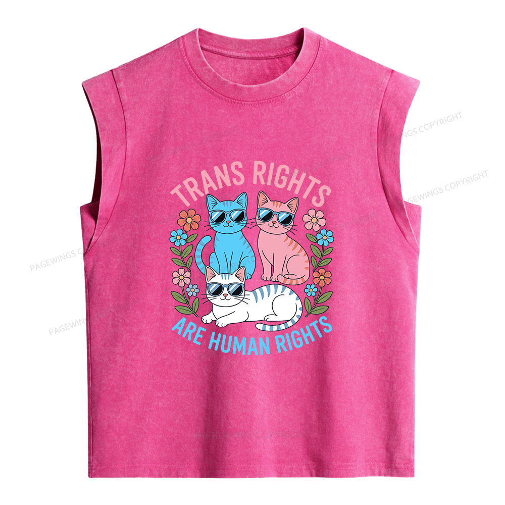 Pagewings Trans Rights Are Human Rights Cat  Women's Washed Tank Top