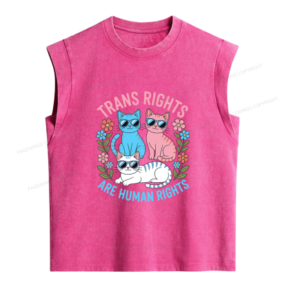 Pagewings Trans Rights Are Human Rights Cat  Women's Washed Tank Top