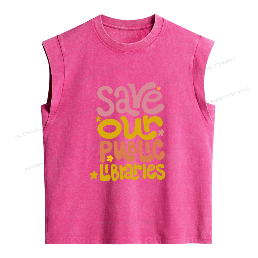 Pagewings Save Our Public Libraries Women's Washed Tank Top