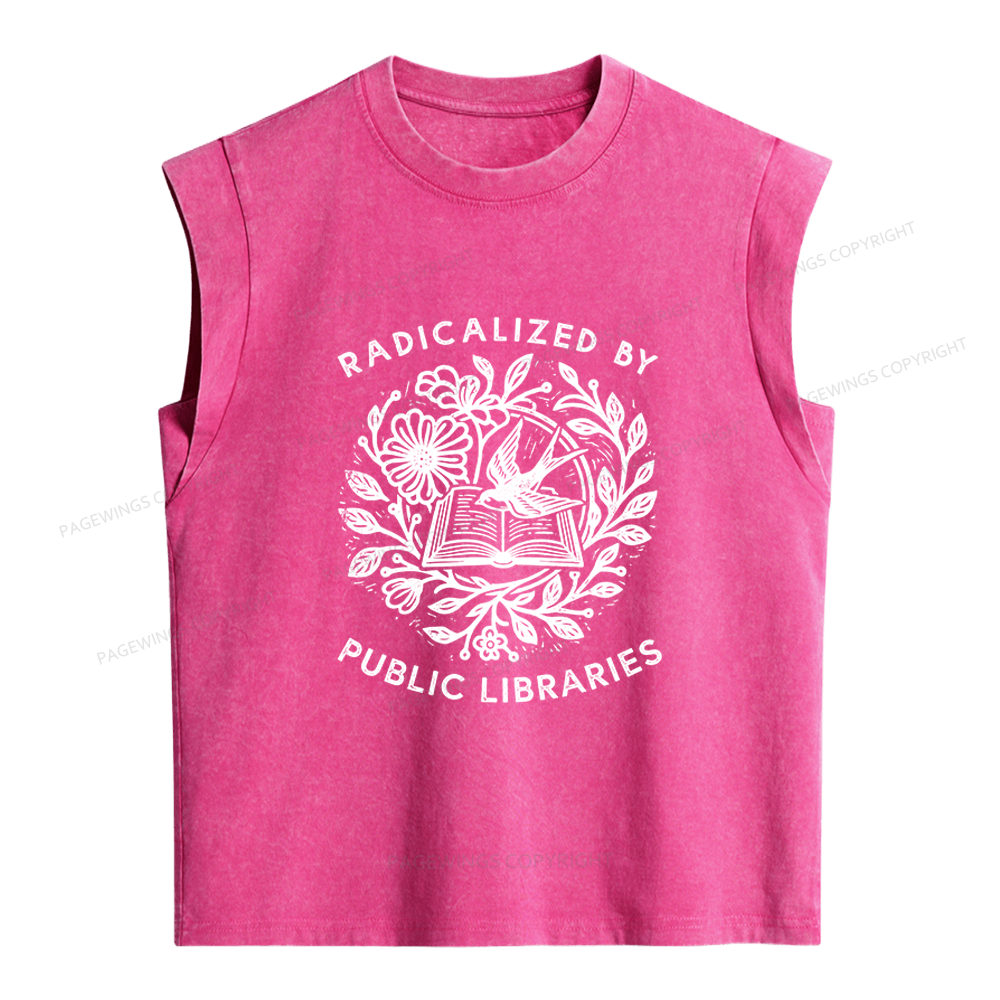 Pagewings Radicalized By Public Libraries Women's Washed Tank Top