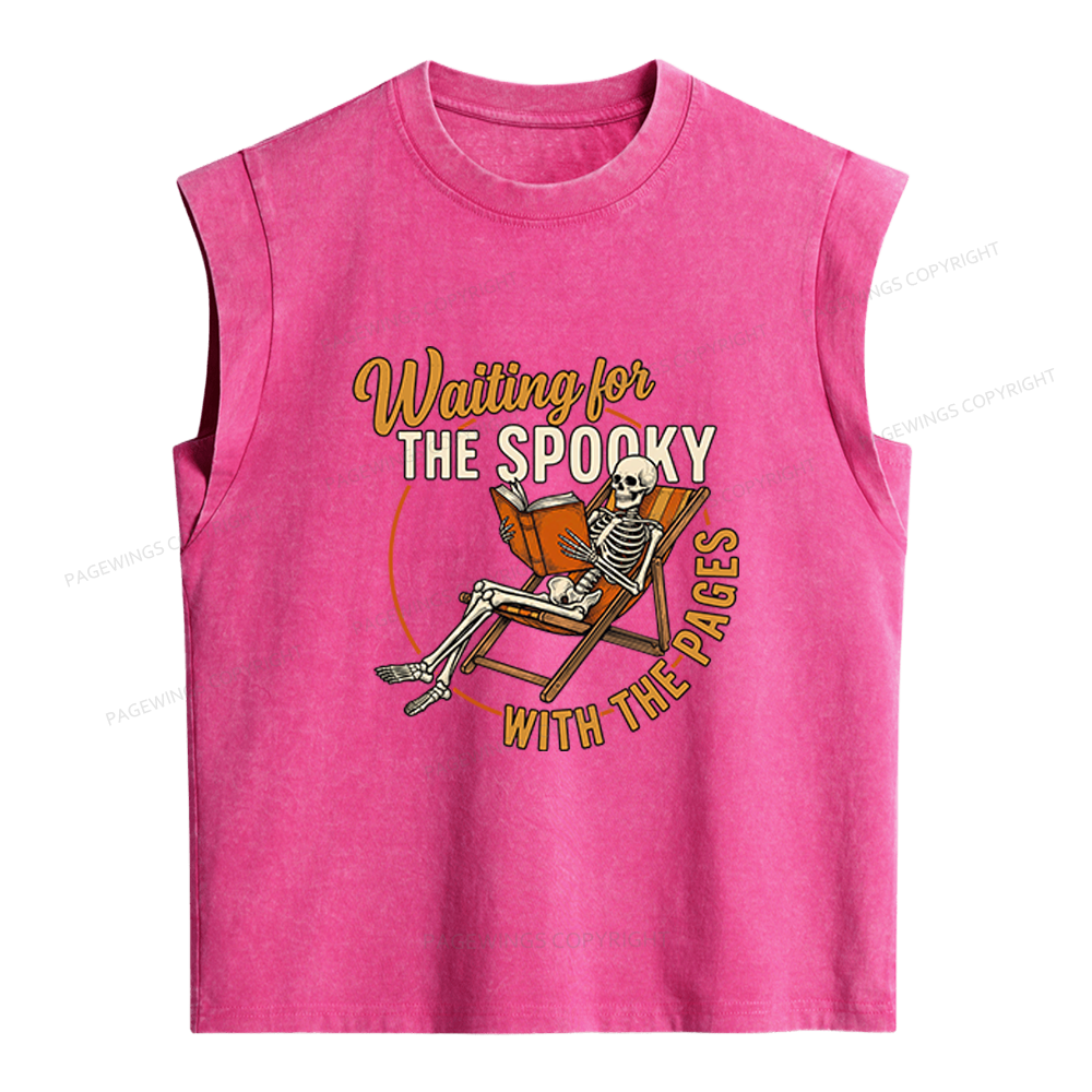 Pagewings Waiting For The Spooky With The Pages Women's Washed Tank Top