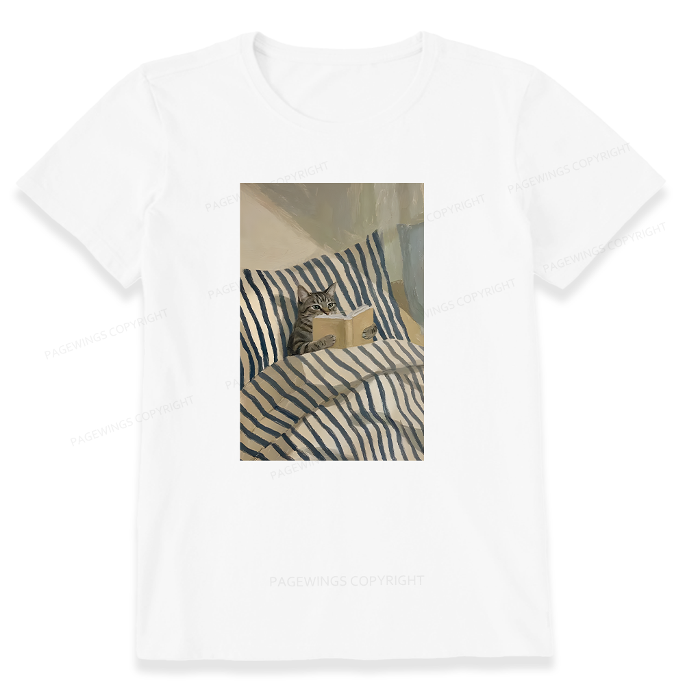 Pagewings Cat Reading Book In Bed Unisex Classic T-shirt