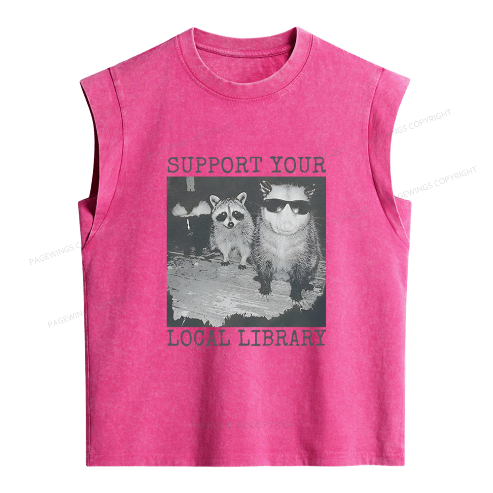Pagewings Support Your Local Library Women's Washed Tank Top