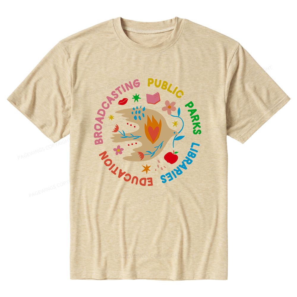 Pagewings Soft Public Parks Libraries Education Broadcasting Unisex Heather T-Shirt