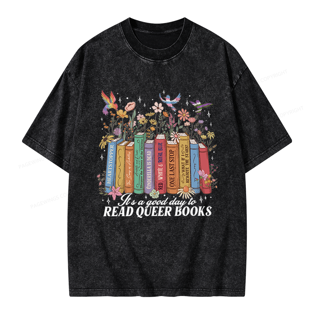 Pagewings Read Queer Books Unisex Washed T-shirt