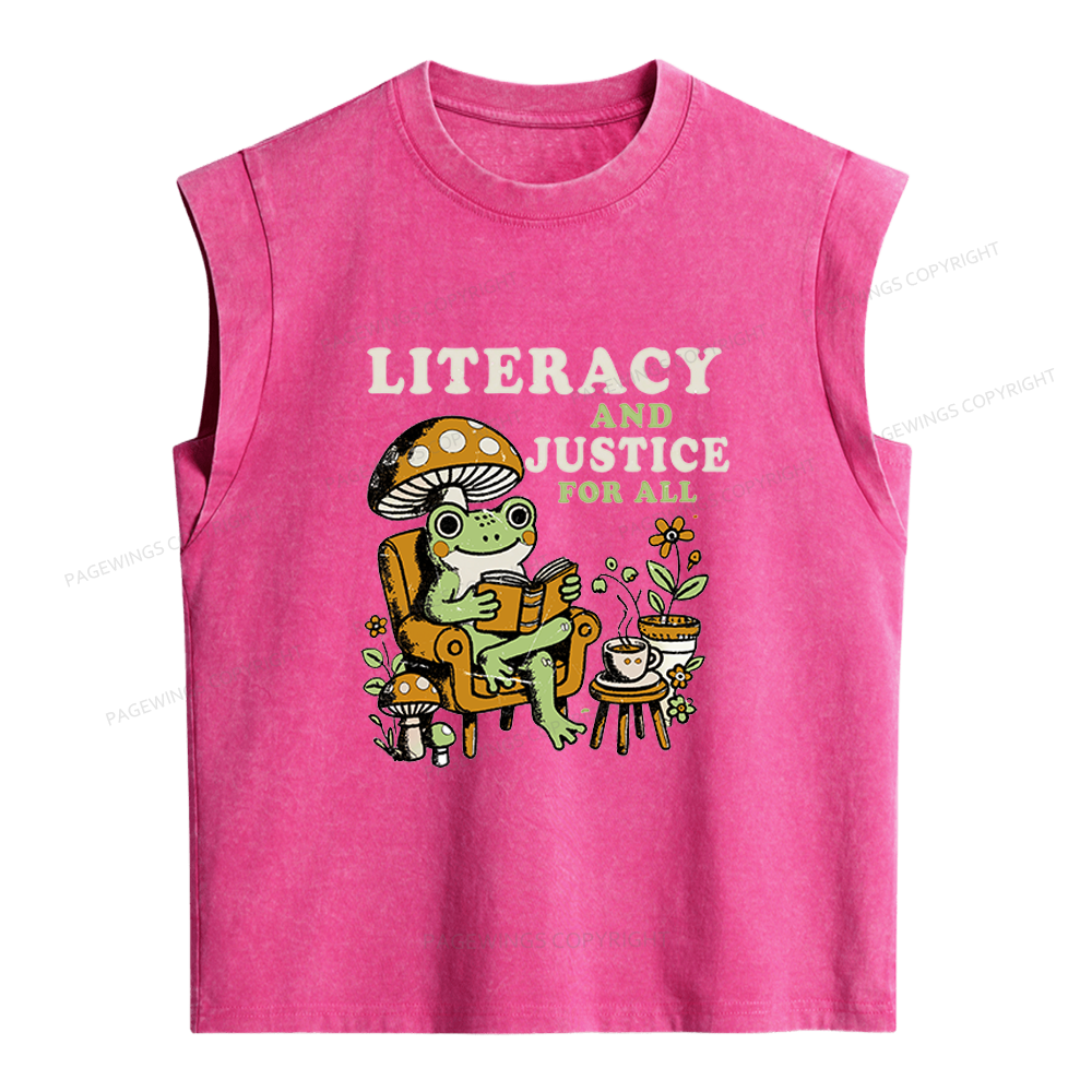 Pagewings Literacy And Justice For All Women's Washed Tank Top