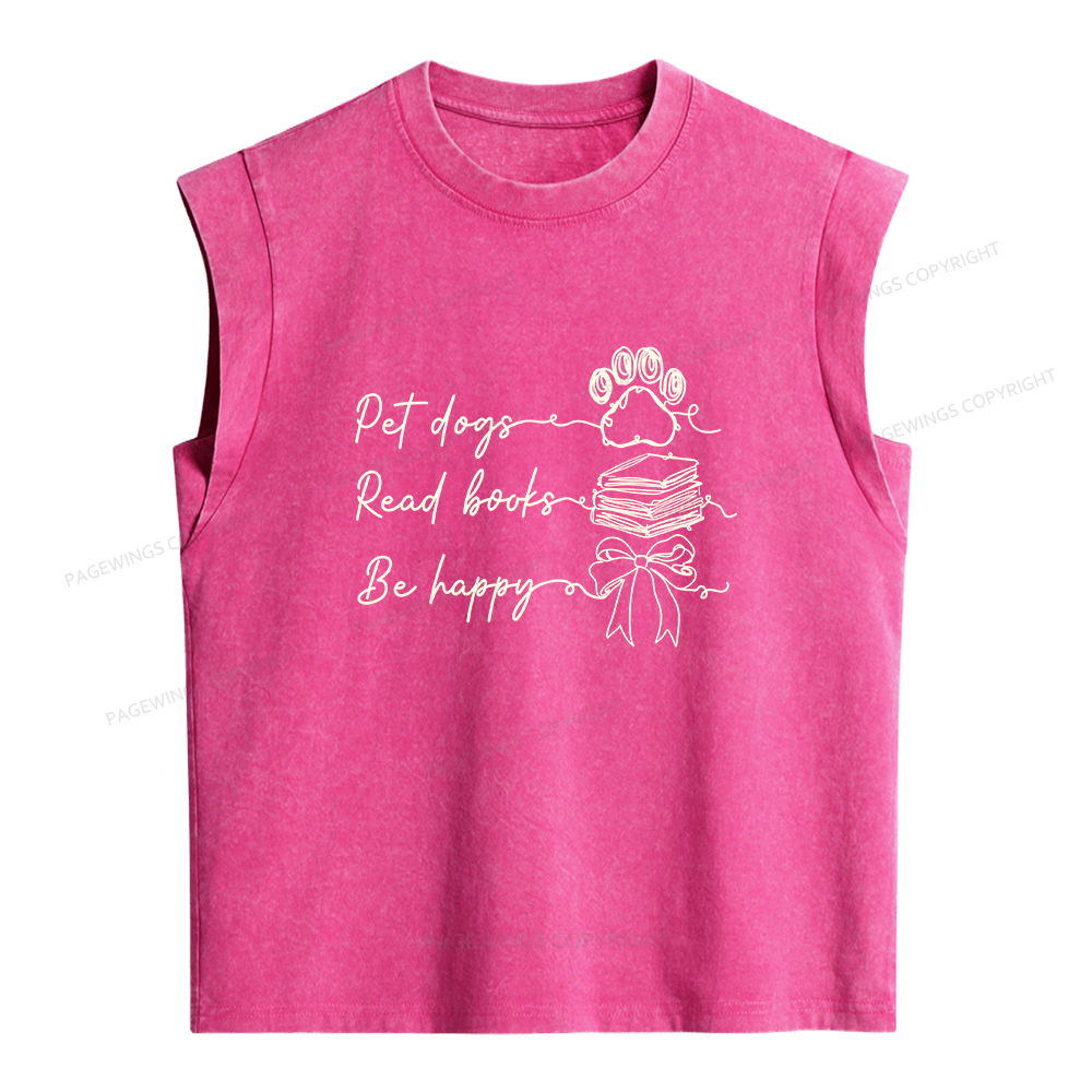 Pagewings Pet Dogs Read Books Be Happy Women's Washed Tank Top