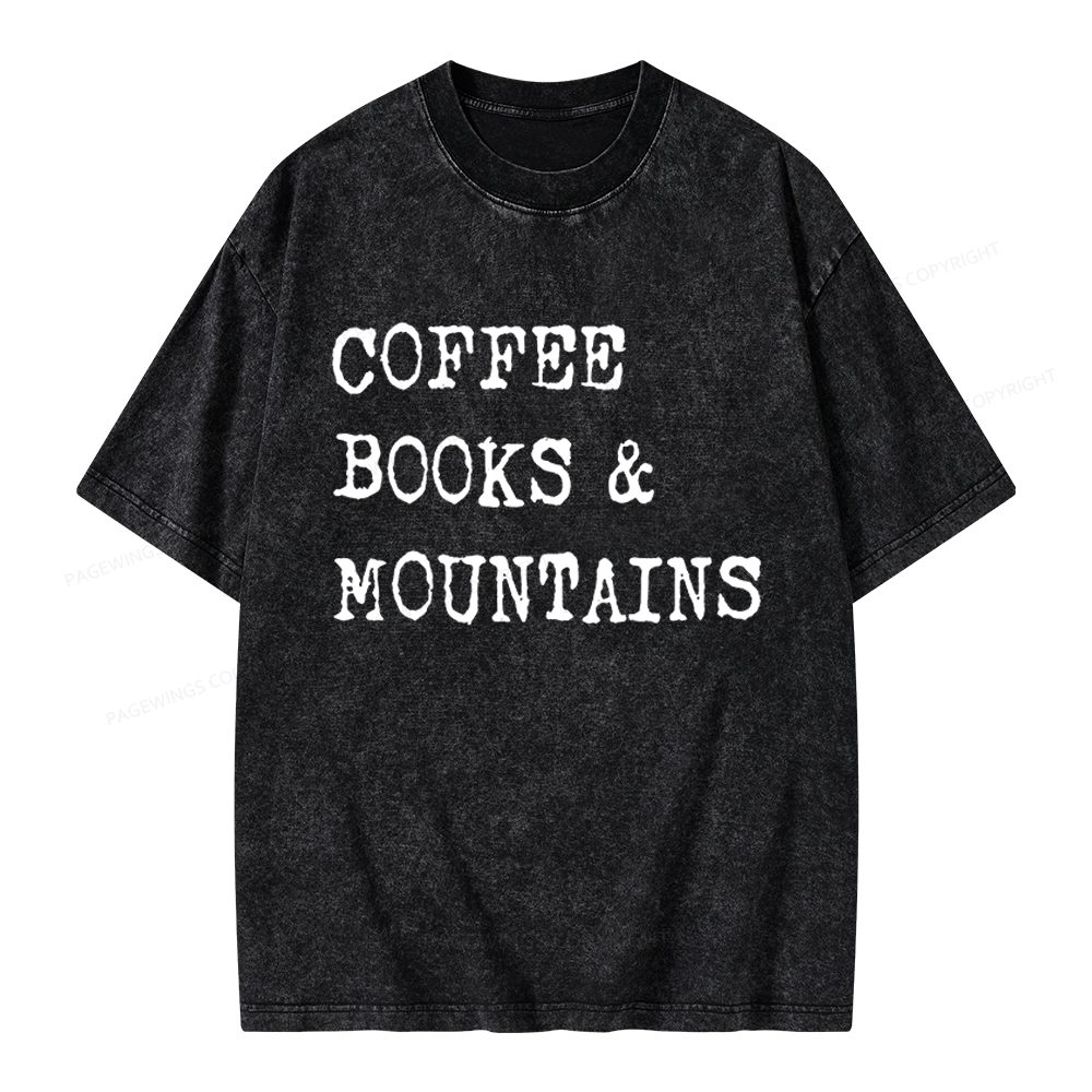 Pagewings Coffee Books Mountains Unisex Washed T-shirt