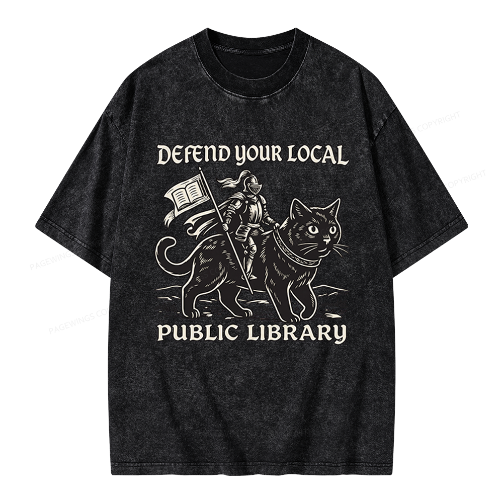 Pagewings Defend Your Local Public Library Unisex Washed T-shirt