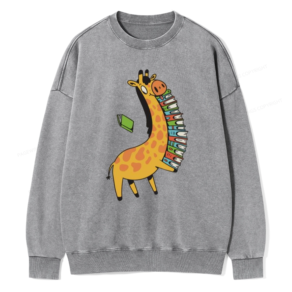 Pagewings Book Giraff Unisex Washed Sweatshirt