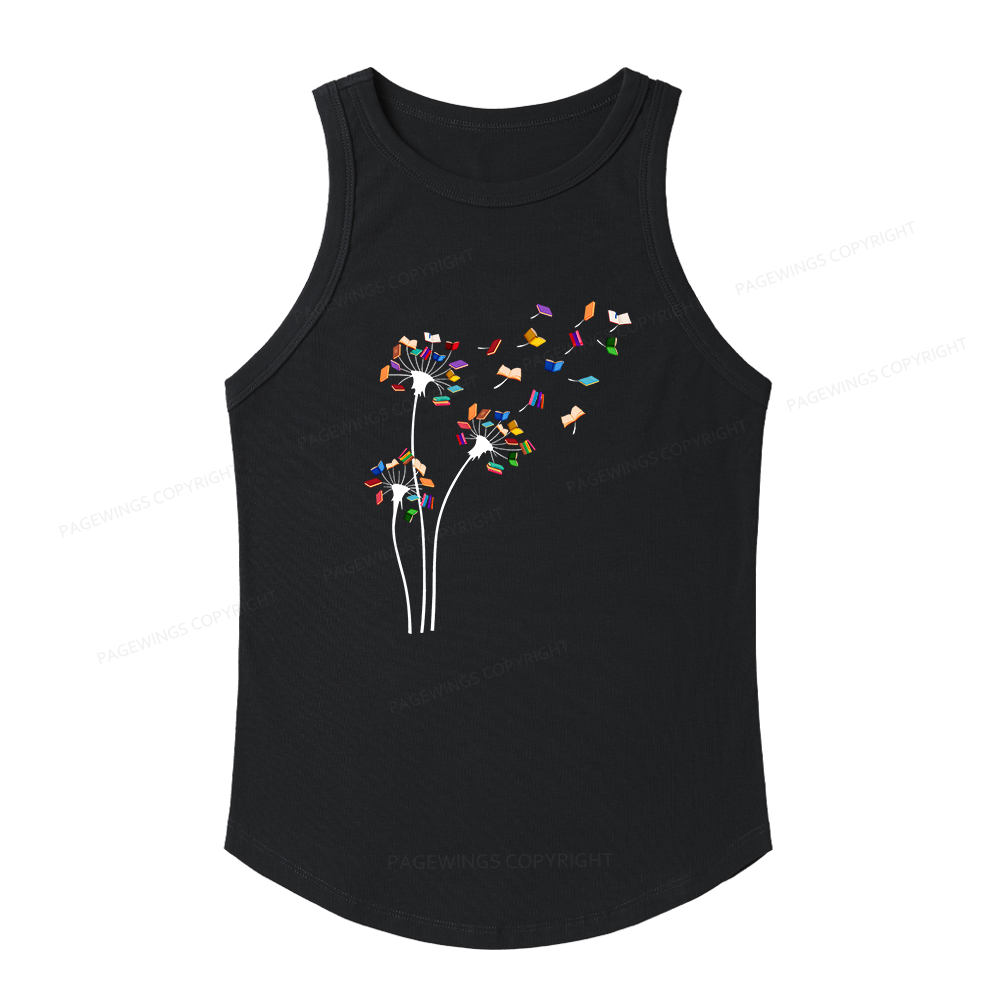 Pagewings Slim Fit Cute Dandelion Books Flower Fly Women's Fitted Tank Top