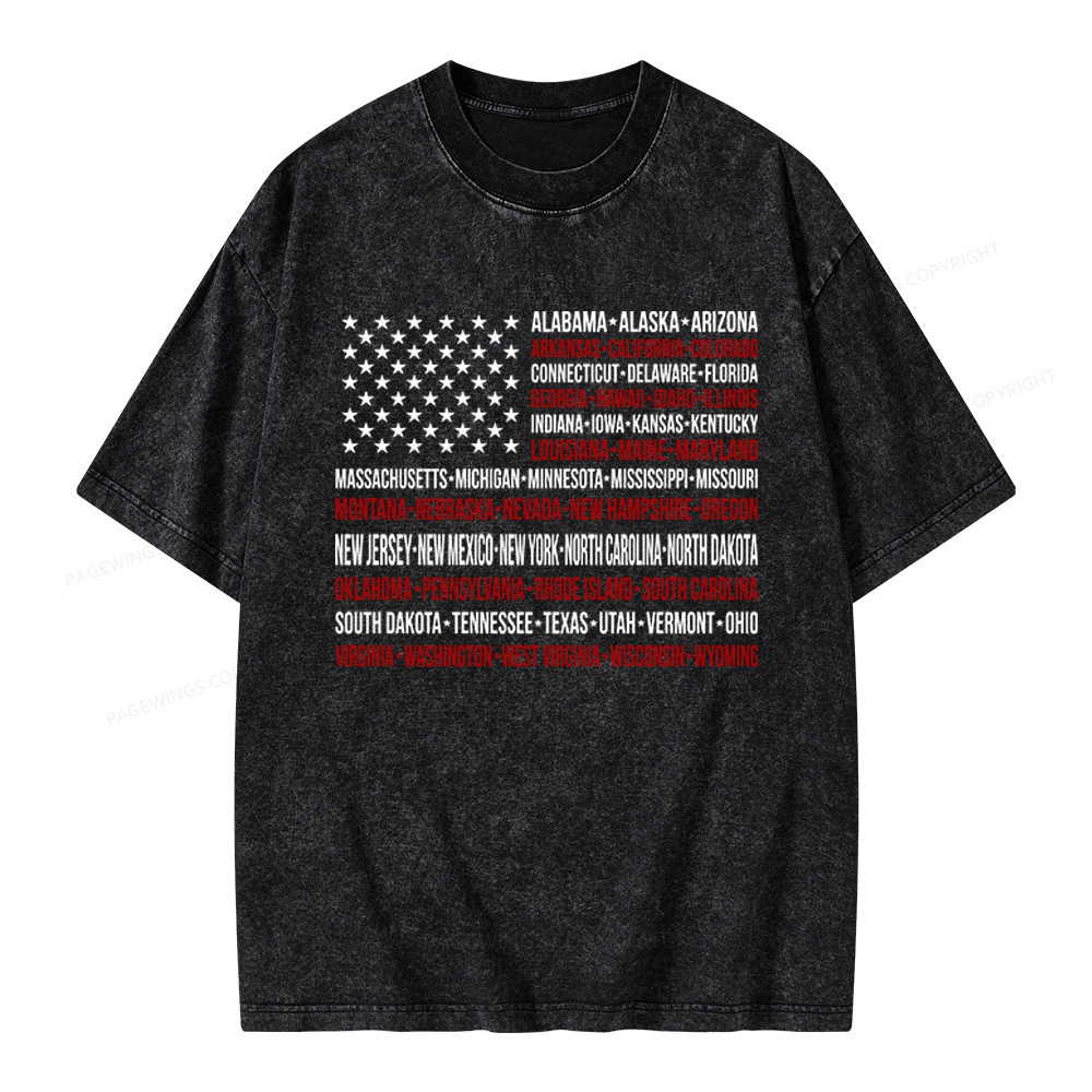 Pagewings Retro American Flag Unisex Washed T-shirt