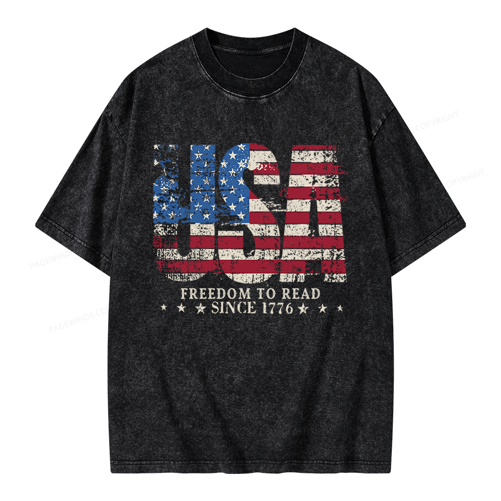 Pagewings Retro American Flag Unisex Washed T-shirt