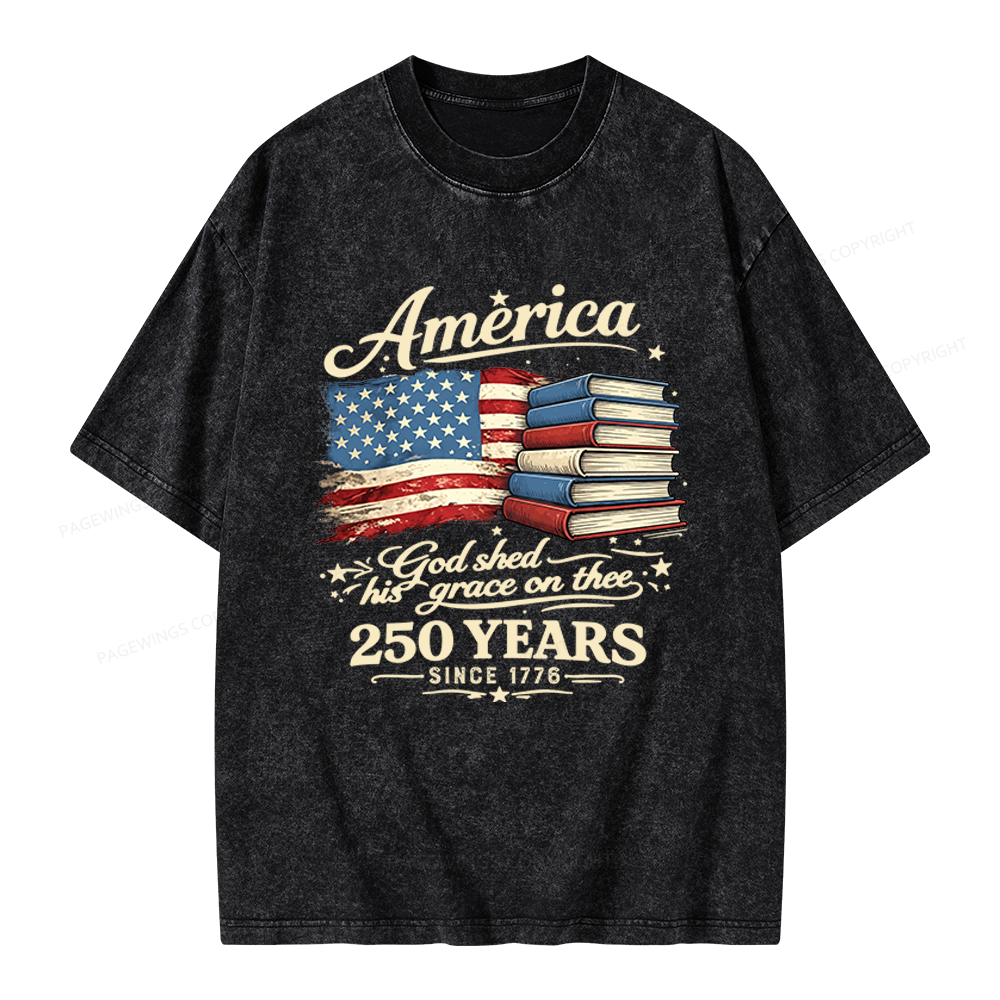 Pagewings Retro American Flag Unisex Washed T-shirt