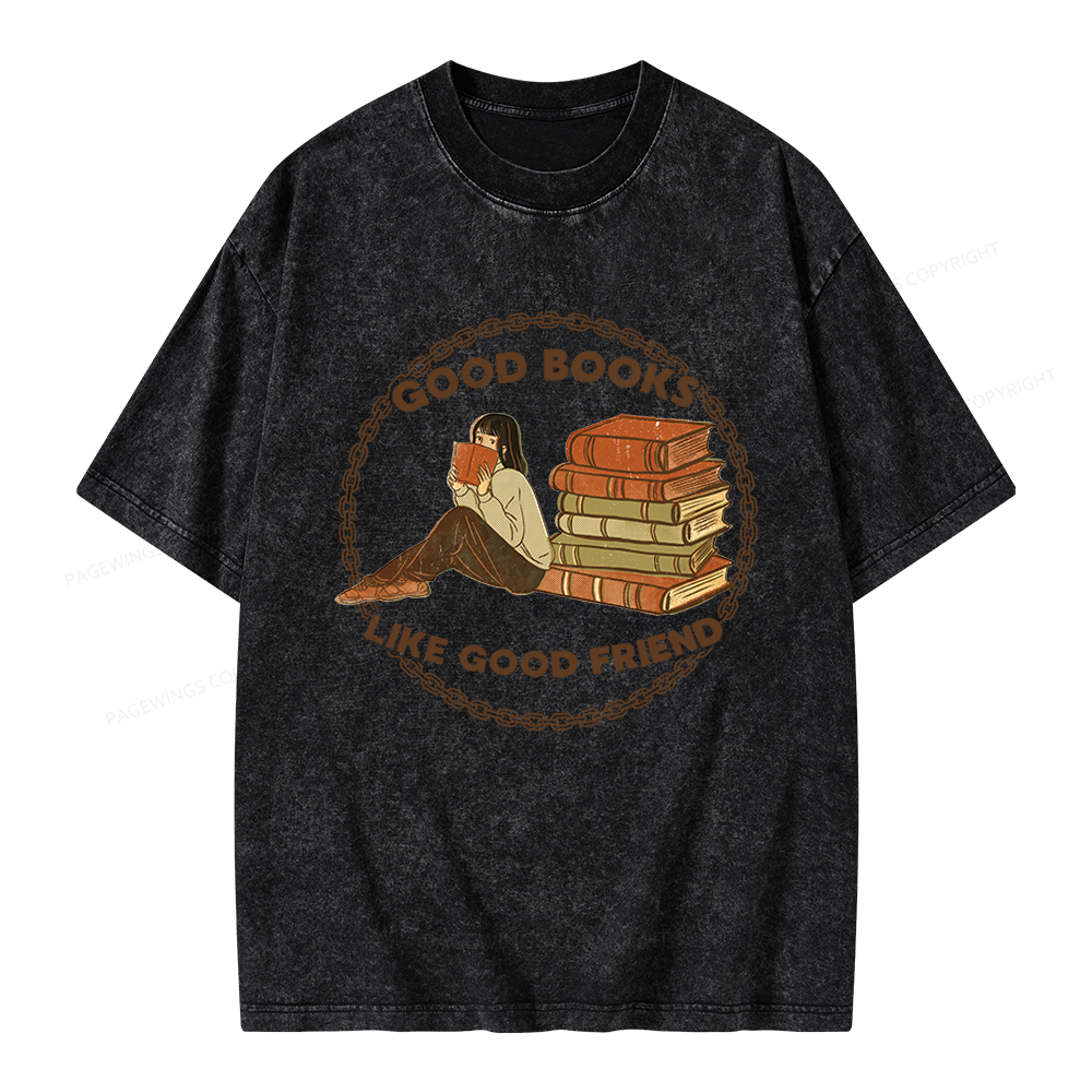 Pagewings Good Books Like Good Friends Unisex Washed T-shirt