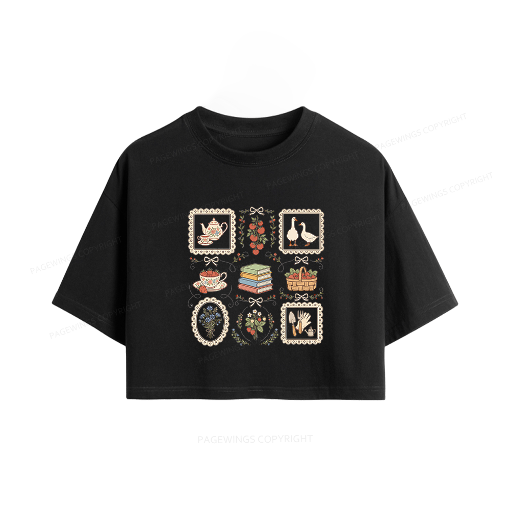 Pagewings Goose Reading Women Crop Tops