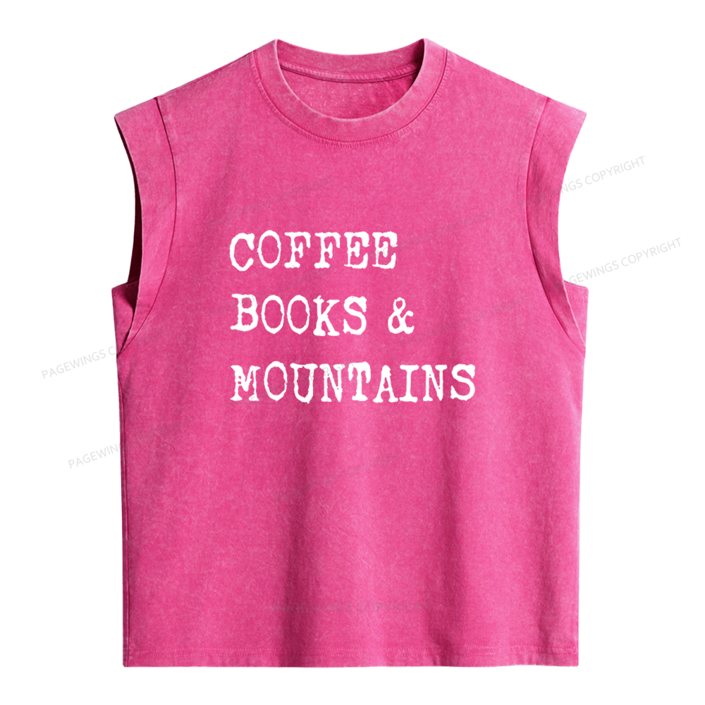 Pagewings Coffee Books Mountains Women's Washed Tank Top