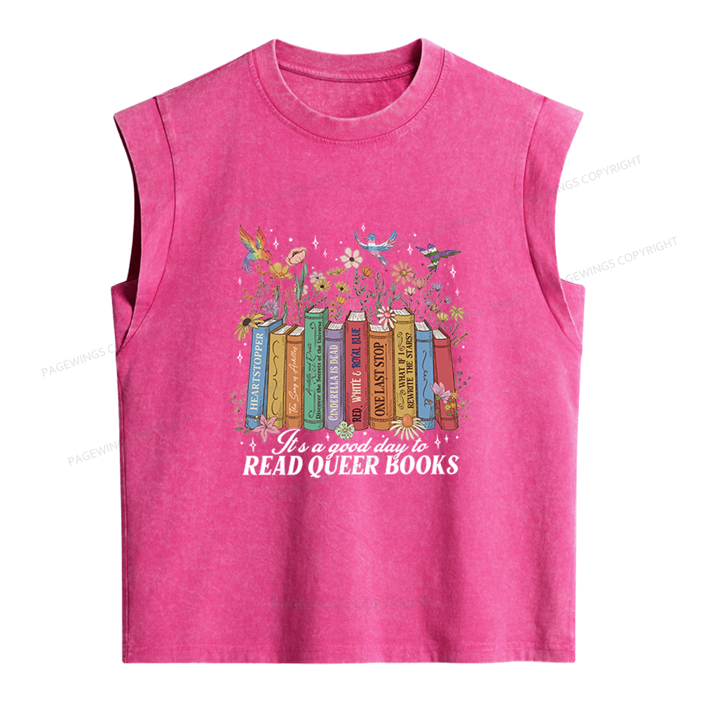 Pagewings Read Queer Books Women's Washed Tank Top
