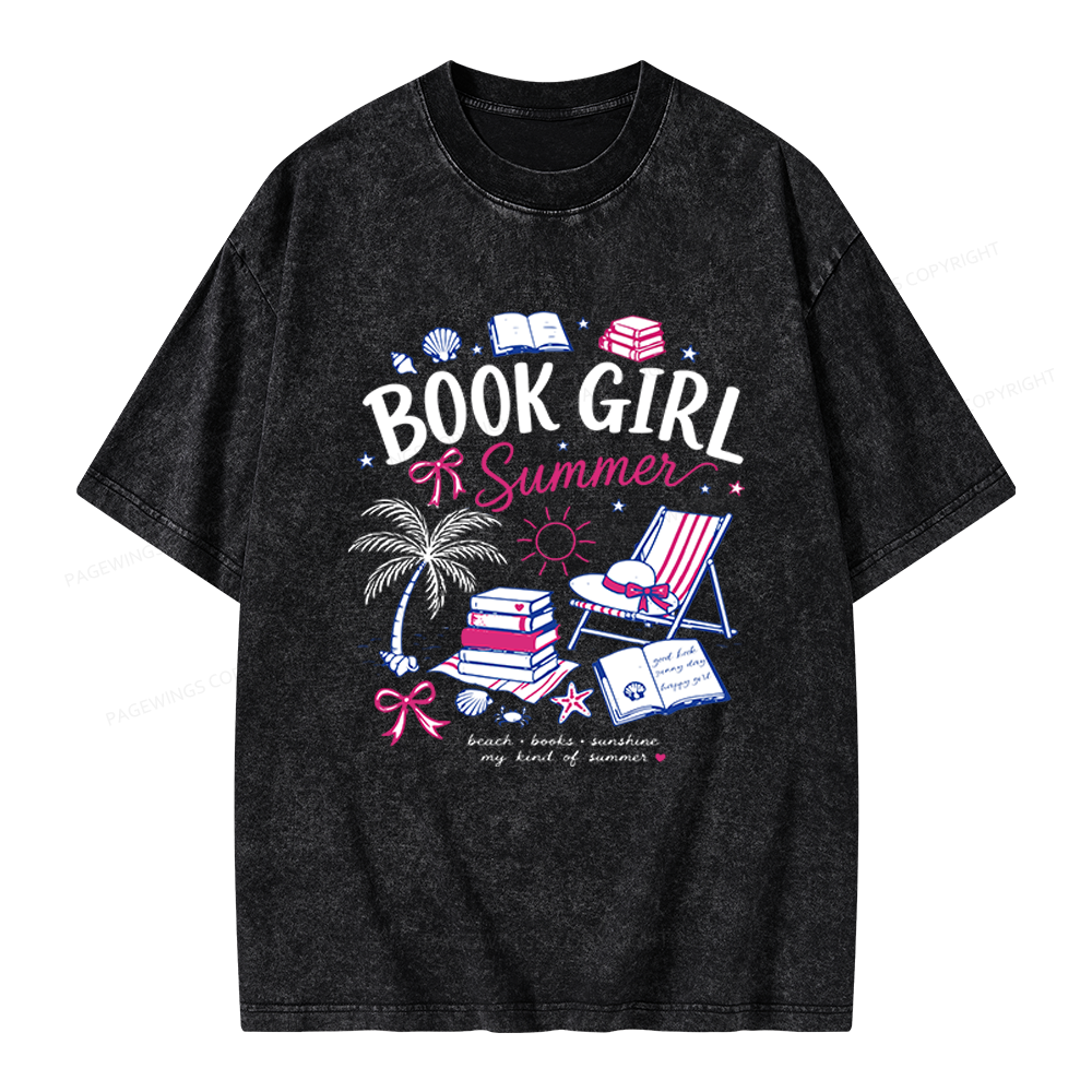 Pagewings Book Girl Summer Unisex Washed T-shirt