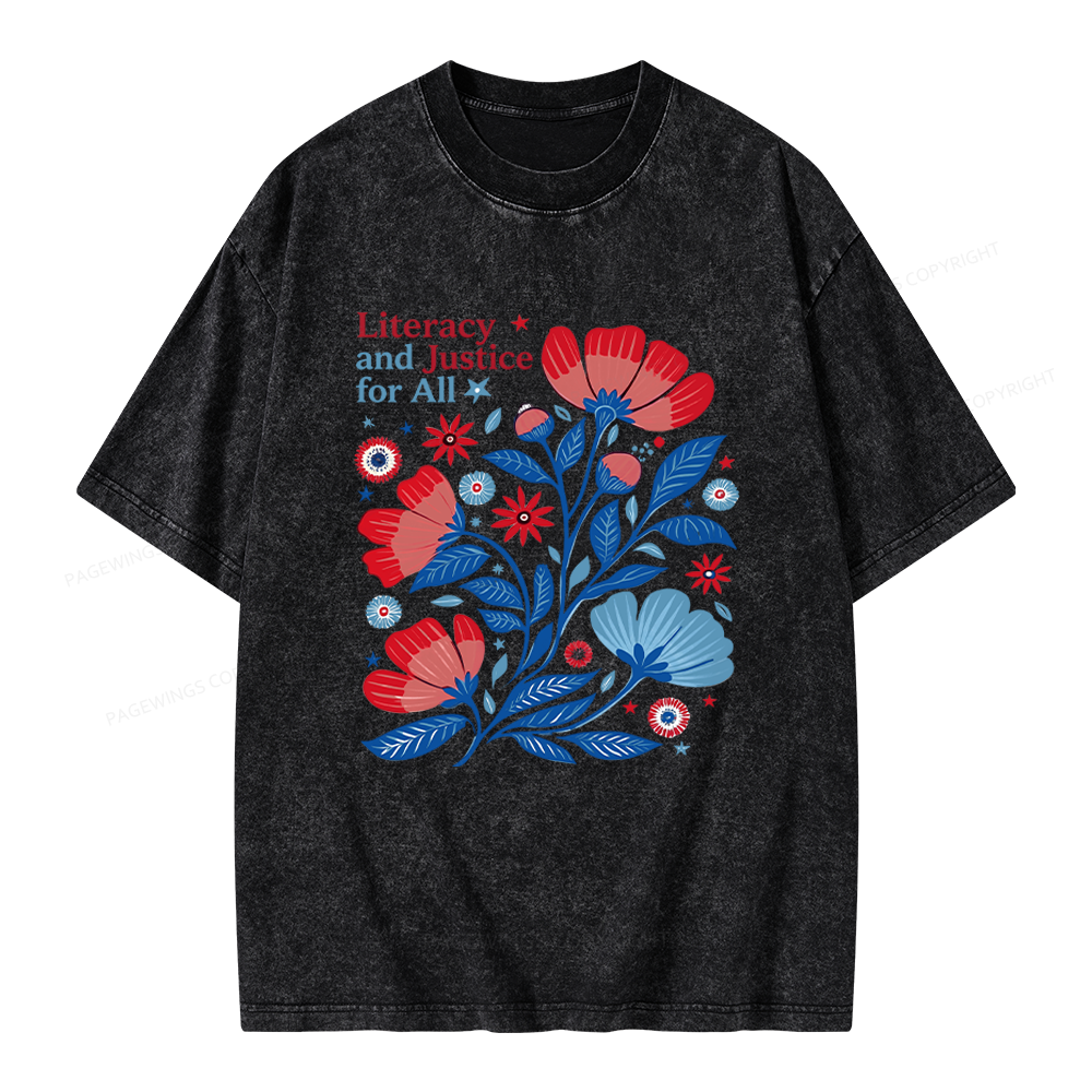 Pagewings Literacy and Justice for All Unisex Washed T-shirt