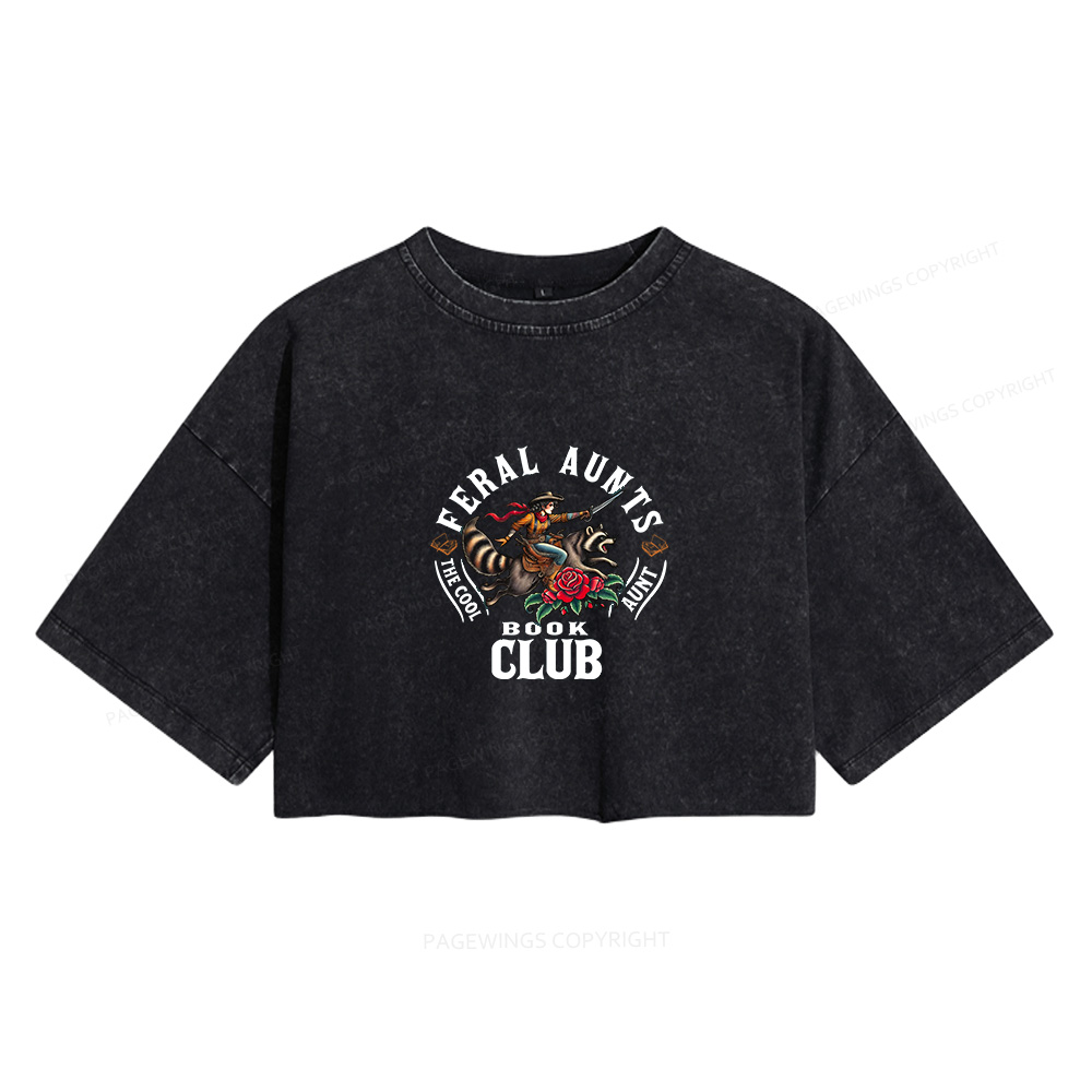 Pagewings Feral Aunt Social Book Club Women's Washed Cropped T-shirt