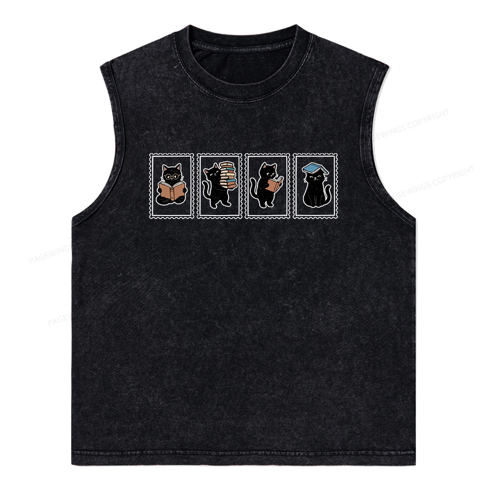 Pagewings Black Cats and Books Unisex Washed Tank Top