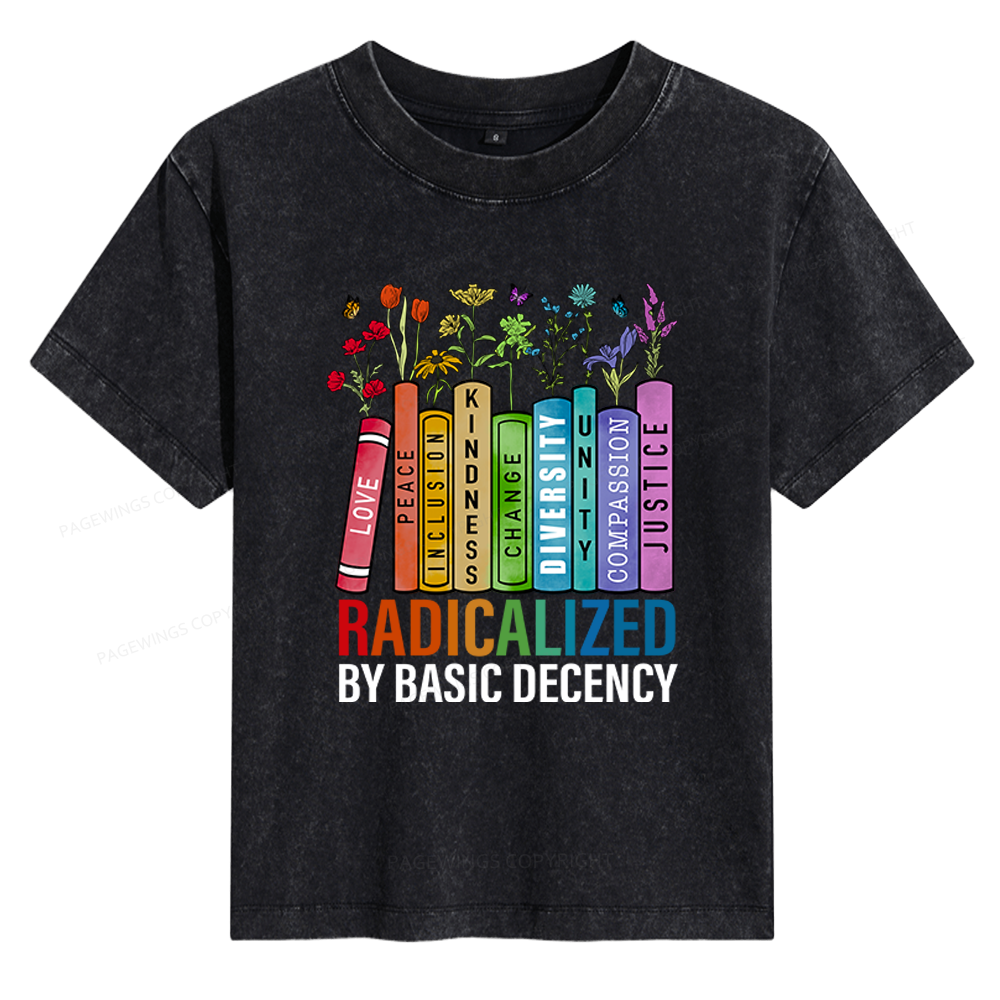 Pagewings Radicalized by Basic Decency Women's Washed T-shirt