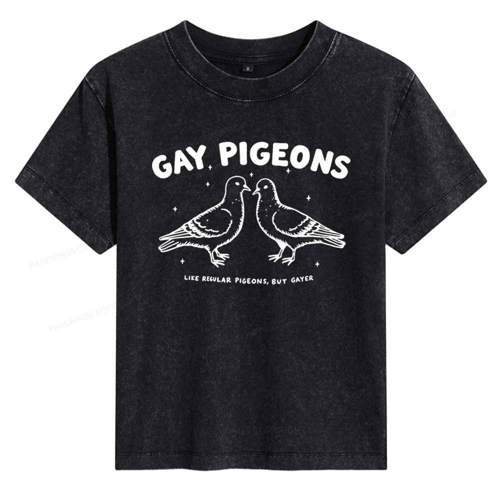 Pagewings Gay Pigeons Women's Washed T-shirt