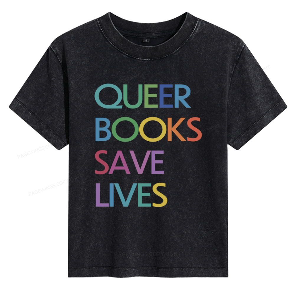 Pagewings Queer Books Save Lives Women's Washed T-shirt