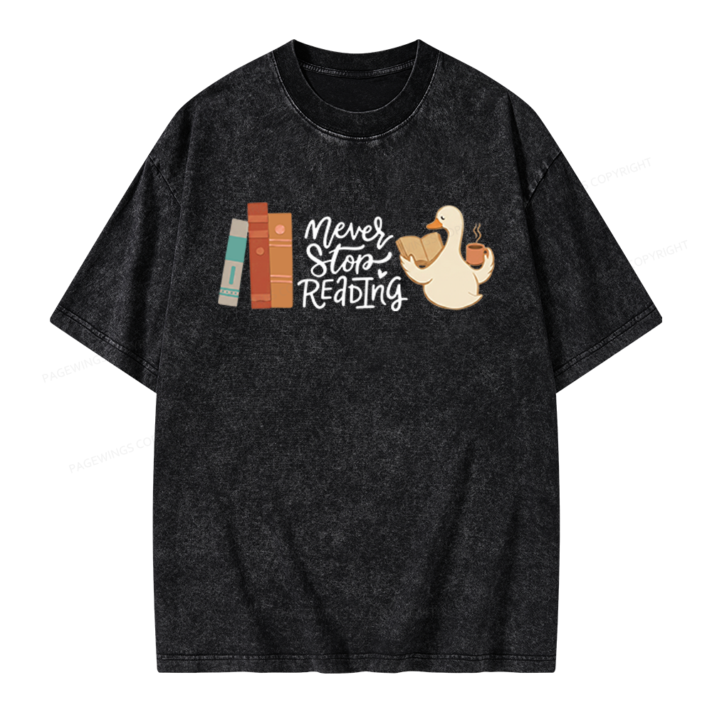 Pagewings Never Stop Reading Unisex Washed T-shirt