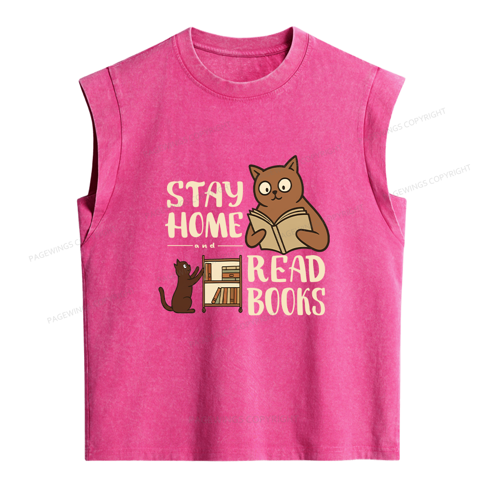 Pagewings Stay Home Read Books Women's Washed Tank Top