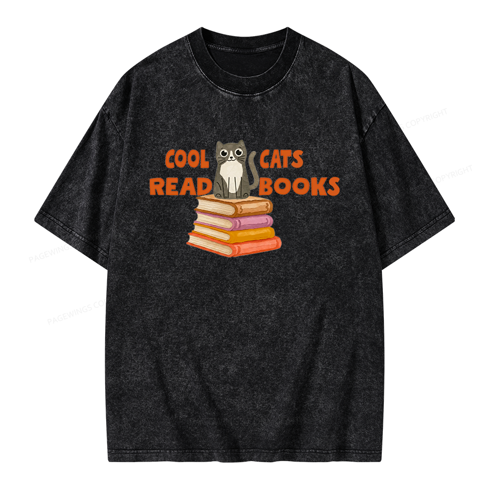 Pagewings Cool Cats Read Books Unisex Washed T-shirt