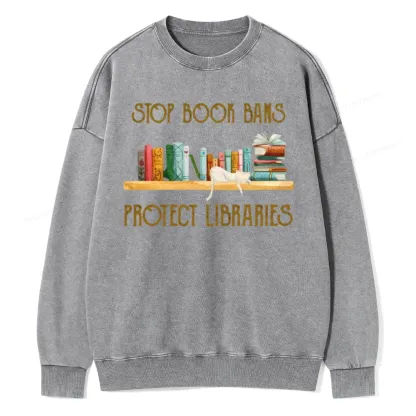 Pagewings Stop Book Bans Protect Libraries Unisex Washed Sweatshirt