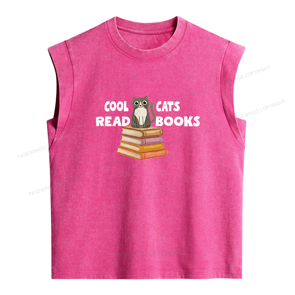 Pagewings Cool Cats Read Books Women's Washed Tank Top