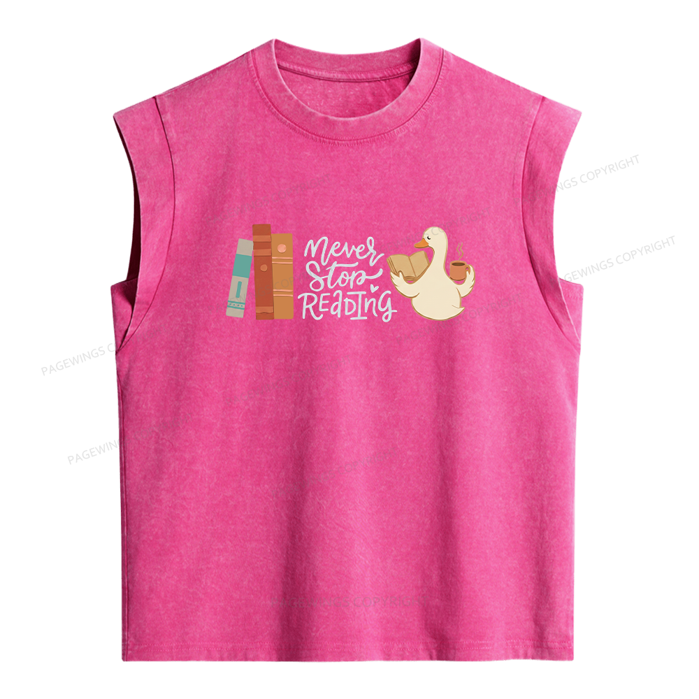 Pagewings Never Stop Reading Women's Washed Tank Top
