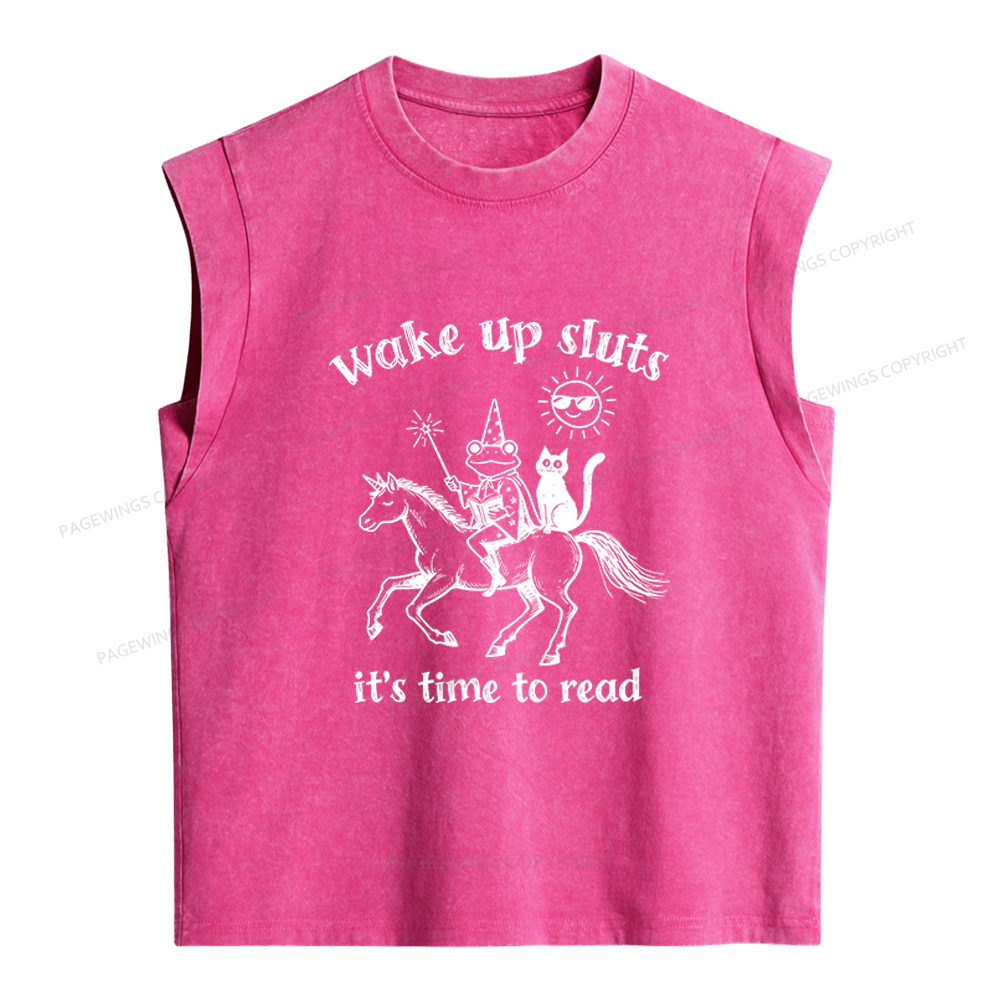 Pagewings Wake Up Sluts Women's Washed Tank Top