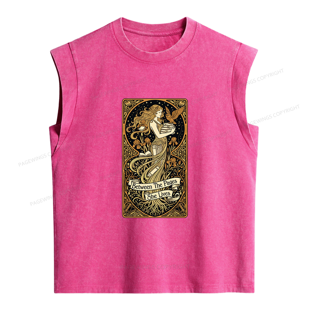 Pagewings Between The Pages She Lives Women's Washed Tank Top