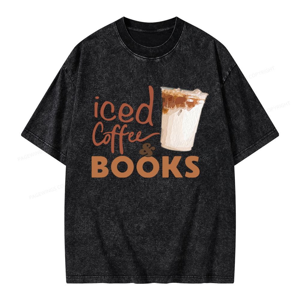 Pagewings Iced Coffee And Books Unisex Washed T-shirt