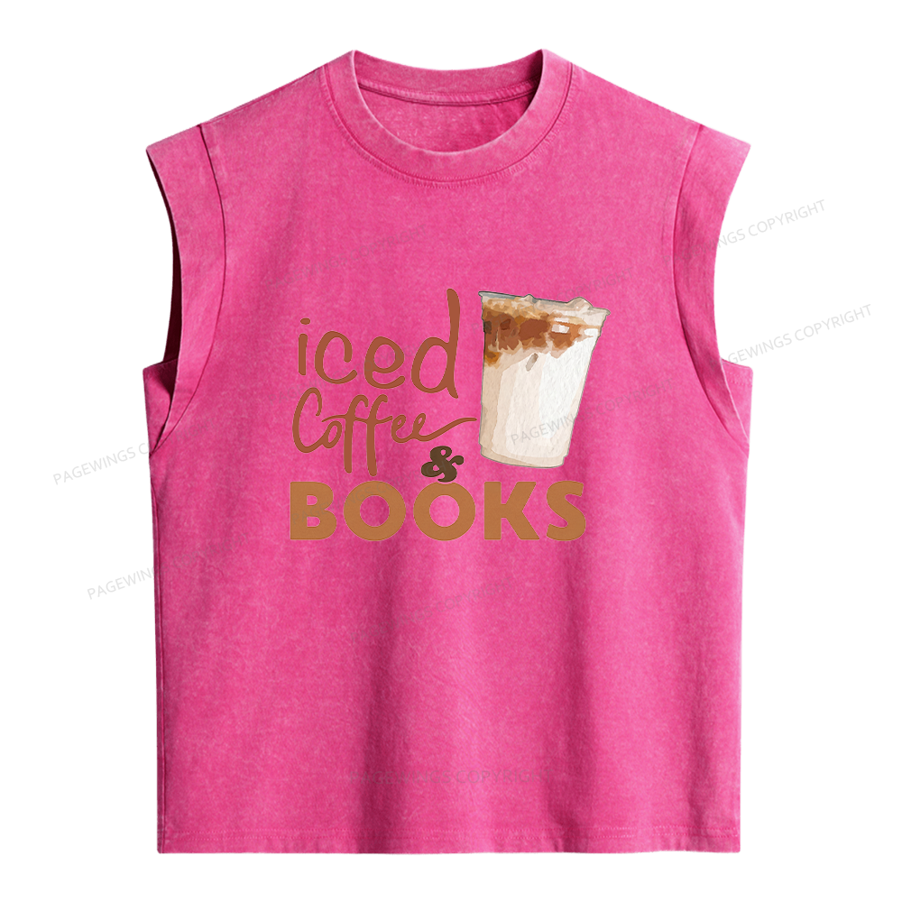 Pagewings Iced Coffee Books Women's Washed Tank Top