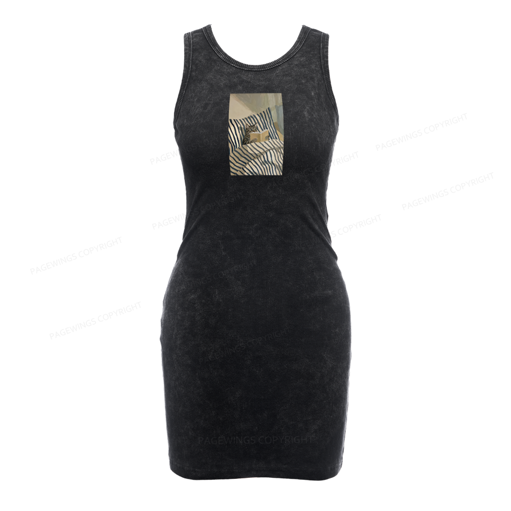 Pagewings Cat Reading Book Bodycon Tank Dress