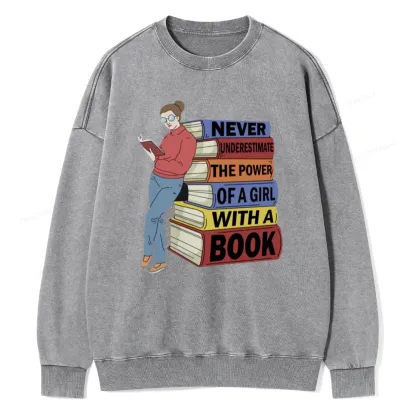 Pagewings Power Of A Girl With A Book Unisex Washed Sweatshirt