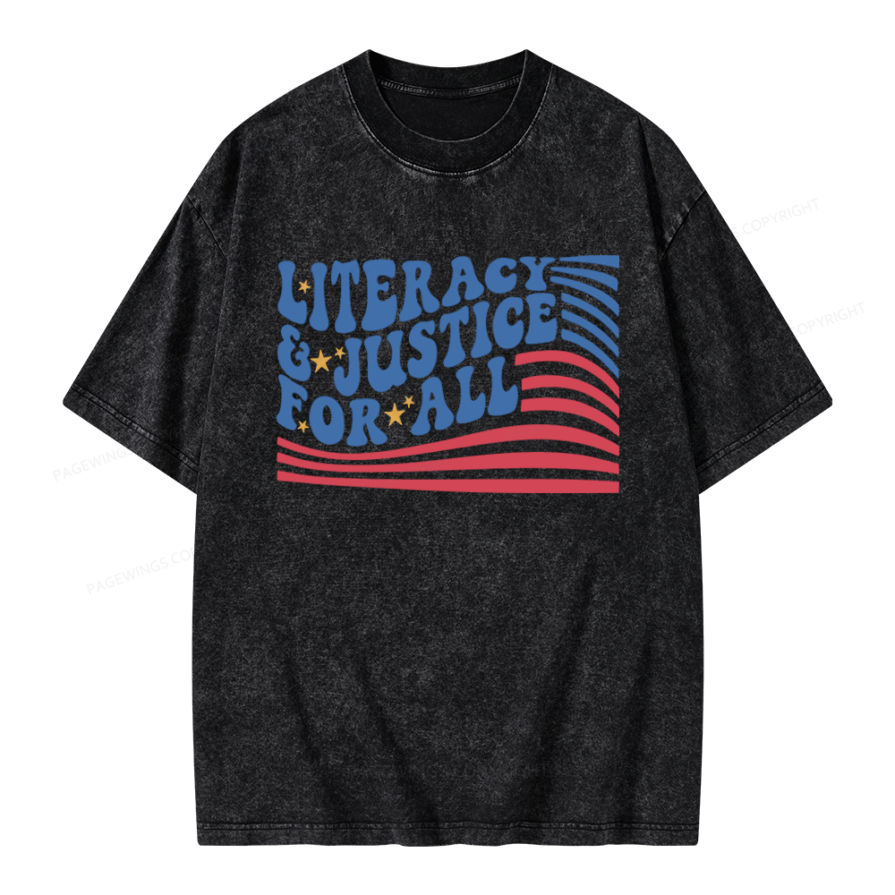 Pagewings Literacy And Justice For All Unisex Washed T-shirt