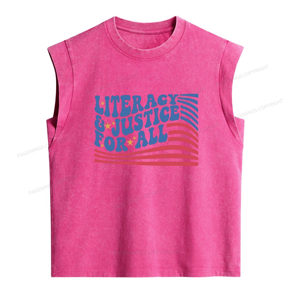 Pagewings Literacy And Justice For All Women's Washed Tank Top