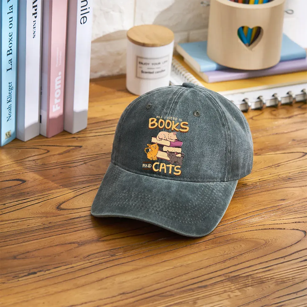 Pagewings All I Need Is Books And Cats Washed Cap
