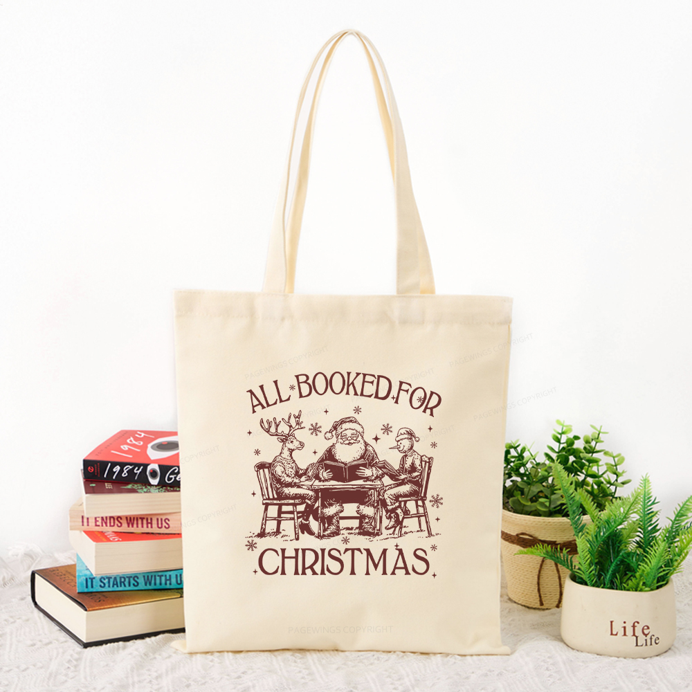 Pagewings Retro All Booked For Christmas Tote Bag